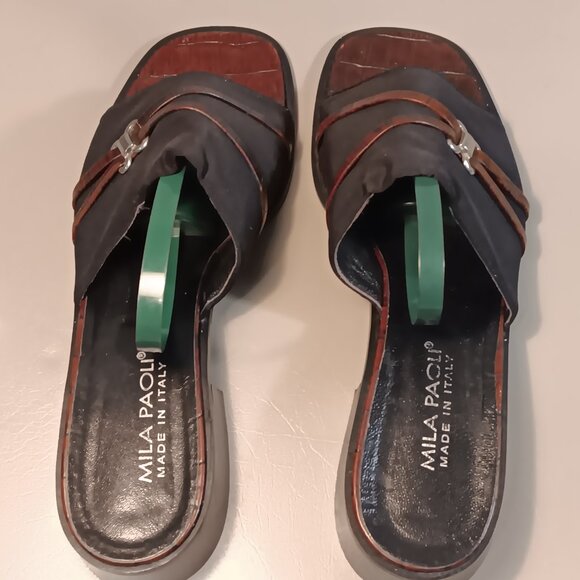 Mila Paoli women's Made in Italy Leather Low Block Heel Slide Sandals sz 9.5 B - Picture 3 of 14